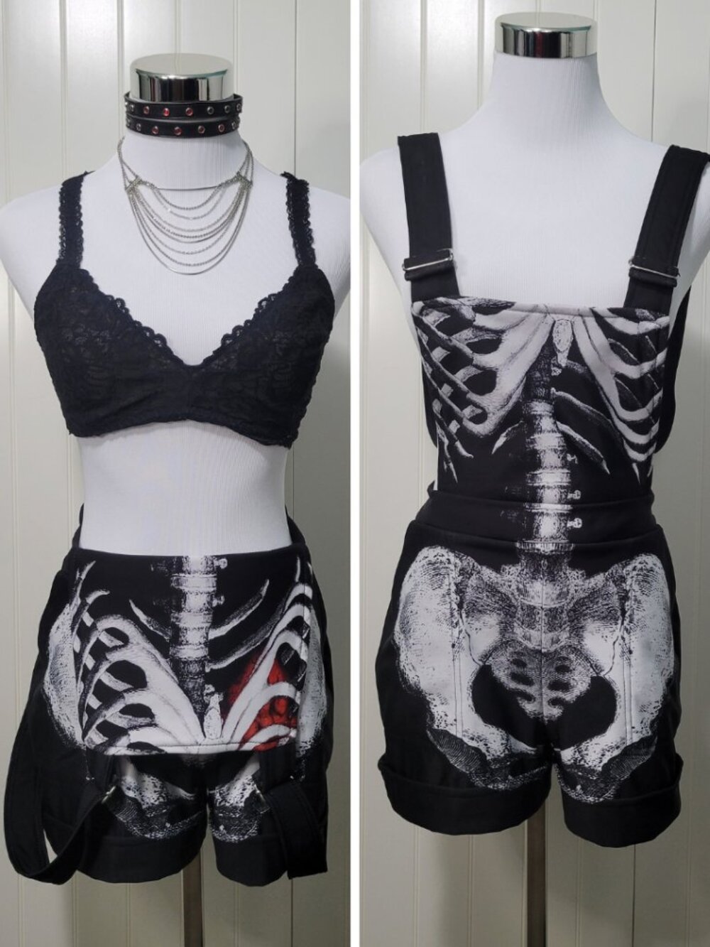 BlackMilk Black Ribs Skeleton Overall Shorts Whimsigoth Dark Academia Emo Grunge